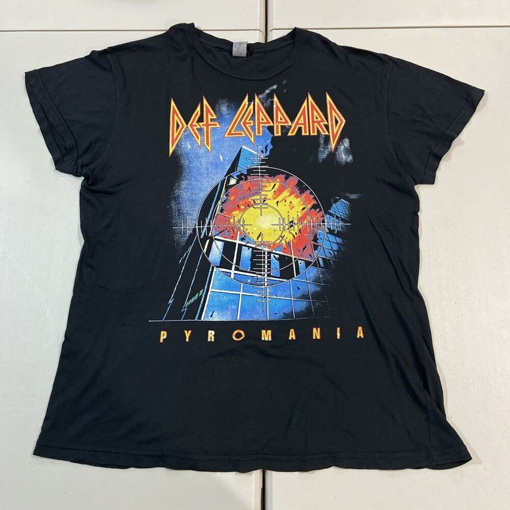 Vintage 90s Winterland Def-Leppard Pyromania Band Shirt XL Black